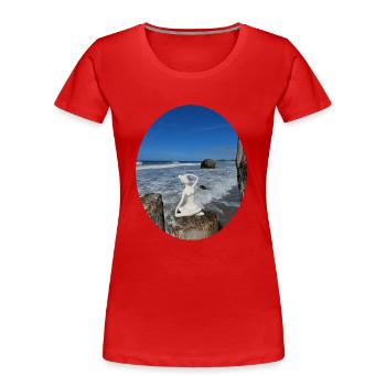 Yogafigur am Strand - Frauen Premium Bio T-Shirt - Rot - Vorne - Mia (176cm)