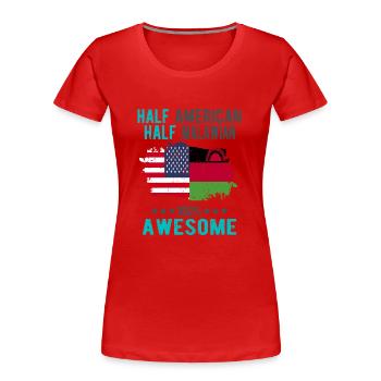 Moitié américain moitié Malawi - T-shirt bio Premium Femme - rouge - Devant - Mia (176cm)