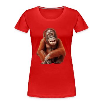 Der Orang Utan ist unsere liebe Verwandtschaft - Frauen Premium Bio T-Shirt - Rot - Vorne - Mia (176cm)
