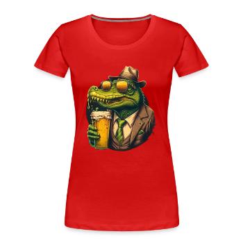 Cool crocodile with sunglasses in a suit and beer - Women's Premium Organic T-Shirt - red - Front - Mia (176cm)