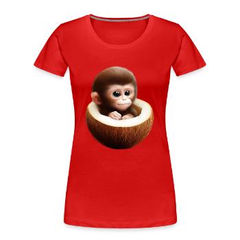 Affe in einer Kokosnuss - Frauen Premium Bio T-Shirt - Rot - Vorne - Mia (176cm)