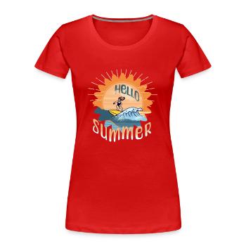 Hello Summer Surfing Surfboard Woman Summer Vacation - Women's Premium Organic T-Shirt - red - Front - Mia (176cm)