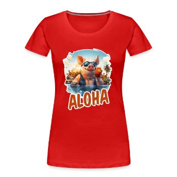 Cochon hawaïen avec des lunettes de soleil sur le centre commercial de vacances - T-shirt bio Premium Femme - rouge - Devant - Mia (176cm)