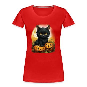 Black Cat Halloween Pumpkin - Cat - Women's Premium Organic T-Shirt - red - Front - Mia (176cm)