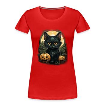 Black Cat Halloween Pumpkin - Cat - Women's Premium Organic T-Shirt - red - Front - Mia (176cm)