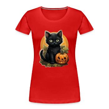 Black Cat Halloween Pumpkin - Cat - Women's Premium Organic T-Shirt - red - Front - Mia (176cm)