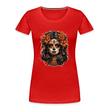 Day Of The Dead I Sugar Skull I Dia De Los Muertos - Women's Premium Organic T-Shirt - red - Front - Mia (176cm)