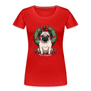 Merry Pugging Christmas Dog Santa Pug Xmas Merry - Frauen Premium Bio T-Shirt - Rot - Vorne - Mia (176cm)