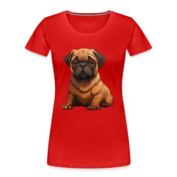 Chiot carlin assis - T-shirt bio Premium Femme - rouge - Devant - Mia (176cm)