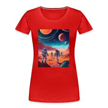 Astronauten auf dem Mars: Digitale Illustration - Frauen Premium Bio T-Shirt - Rot - Vorne - Mia (176cm)