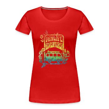 Vanlife - Regenbogenfarbene Blumen - Frauen Premium Bio T-Shirt - Rot - Vorne - Mia (176cm)