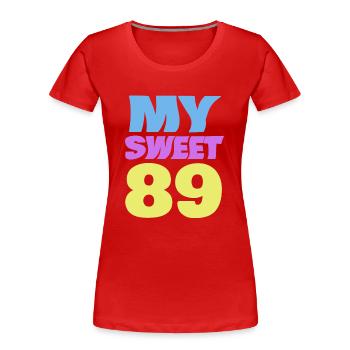 Doux 89 - T-shirt bio Premium Femme - rouge - Devant - Mia (176cm)