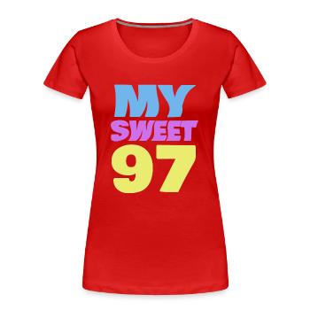 97 - T-shirt bio Premium Femme - rouge - Devant - Mia (176cm)
