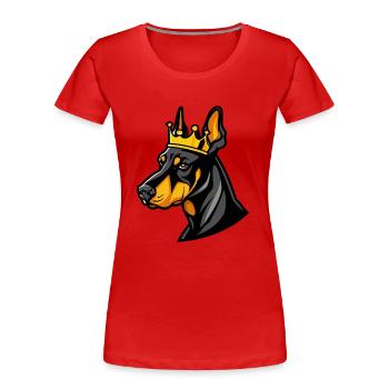 Dobermann Hund Cartoon Krone - Frauen Premium Bio T-Shirt - Rot - Vorne - Mia (176cm)