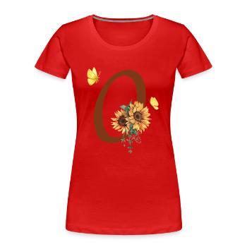 Buchstabe o Sonnenblumenschmetterling - Frauen Premium Bio T-Shirt - Rot - Vorne - Mia (176cm)