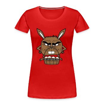 Osterhase Eier Korb böser Blick Gefährlich lächeln - Frauen Premium Bio T-Shirt - Rot - Vorne - Mia (176cm)