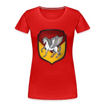 Armoiries Pégase d’argent - T-shirt bio Premium Femme - rouge - Devant - Mia (176cm)