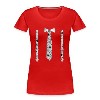 Halloween Tuxedo with Spiders Suspender Print - Women's Premium Organic T-Shirt - red - Front - Mia (176cm)