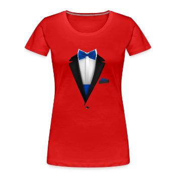 Tuxedo design with blue royal Bowtie For Weddings - Women's Premium Organic T-Shirt - red - Front - Mia (176cm)