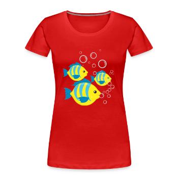poissons turquoise et jaune avec des bulles - T-shirt bio Premium Femme - rouge - Devant - Mia (176cm)