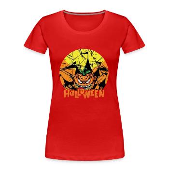 Halloween Pumpkin Funny Anime Weeb Design - Women's Premium Organic T-Shirt - red - Front - Mia (176cm)