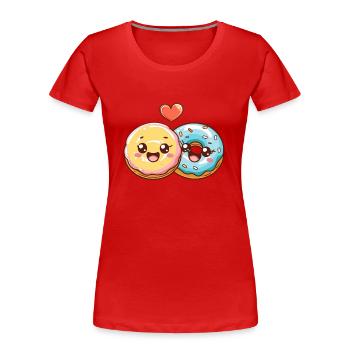 Beignets Couple Amour Coeur Saint Valentin - T-shirt bio Premium Femme - rouge - Devant - Mia (176cm)