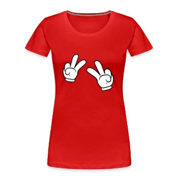 Comic Hands Peace Sign - Frauen Premium Bio T-Shirt - Rot - Vorne - Mia (176cm)