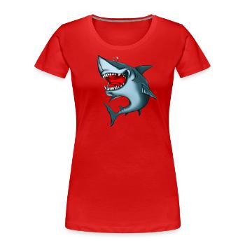 witziger, frecher Hai Fisch Meer angeln lustig - Frauen Premium Bio T-Shirt - Rot - Vorne - Mia (176cm)