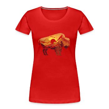 Naturpanorama - Buffalo - Sunset - Wandern - - Frauen Premium Bio T-Shirt - Rot - Vorne - Mia (176cm)