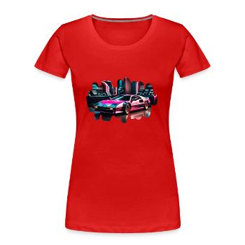 Voiture de sport rétro synthwave - T-shirt bio Premium Femme - rouge - Devant - Mia (176cm)