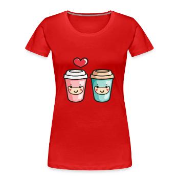 Café à emporter Couple Love Heart Coffee Saint-Valentin - T-shirt bio Premium Femme - rouge - Devant - Mia (176cm)