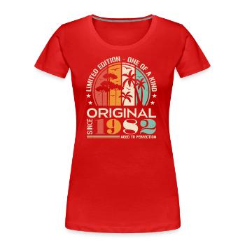 Voiture Vintage Construite en 1982 Né Vintage Anniversaire - T-shirt bio Premium Femme - rouge - Devant - Mia (176cm)