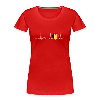 Belgique - Battements cardiaques, pouls, ligne cardiaque, ECG - T-shirt bio Premium Femme - rouge - Devant - Mia (176cm)