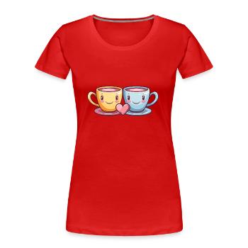 Café Couple Amour Coeur Saint Valentin - T-shirt bio Premium Femme - rouge - Devant - Mia (176cm)