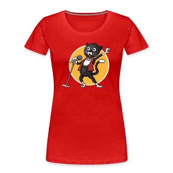 Die fröhlich singende singende schwarze Katze - Frauen Premium Bio T-Shirt - Rot - Vorne - Mia (176cm)