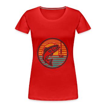Retro Angeln Barsch Springen Sonnenuntergang Abzeichen - Frauen Premium Bio T-Shirt - Rot - Vorne - Mia (176cm)