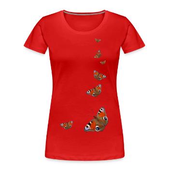 Schmetterling Flügel Tagpfauenauge Insekt Frühling - Frauen Premium Bio T-Shirt - Rot - Vorne - Mia (176cm)