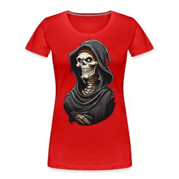 Drôle Dessin Animé Grim Reaper Halloween Squelette - T-shirt bio Premium Femme - rouge - Devant - Mia (176cm)