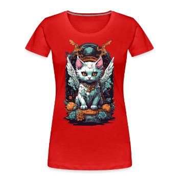 Okkulte Katze Gothic Vintage Design Liebhaber - Frauen Premium Bio T-Shirt - Rot - Vorne - Mia (176cm)