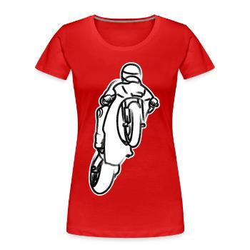 Wheelie extrem mit Motorrad beim Rennen - S/W - Frauen Premium Bio T-Shirt - Rot - Vorne - Mia (176cm)