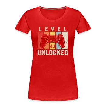 Niveau 43 Débloqué Cadeau d’anniversaire de 43 ans - T-shirt bio Premium Femme - rouge - Devant - Mia (176cm)