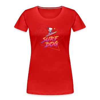 Peanuts Snoopy Surf Dog Chien Woodstock - T-shirt bio Premium Femme - rouge - Devant - Mia (176cm)