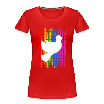 Rayures du mois de la fierté gaie avec colombes de la paix - T-shirt bio Premium Femme - rouge - Devant - Mia (176cm)