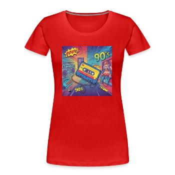 90s vibes : cassette de bande dessinée au look rétro - T-shirt bio Premium Femme - rouge - Devant - Mia (176cm)