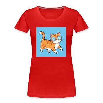 Mollige Katze mit Sonnenbrille - Frauen Premium Bio T-Shirt - Rot - Vorne - Mia (176cm)