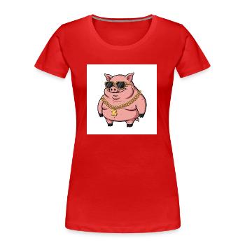 Fat pig with gold chain and sunglasses - Women's Premium Organic T-Shirt - red - Front - Mia (176cm)