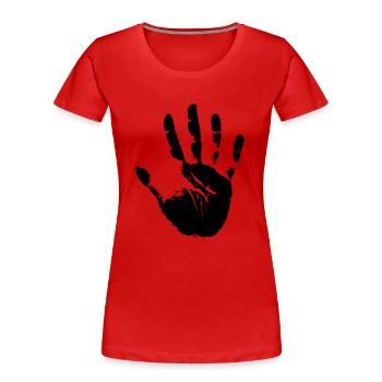 Hand Handabdruck Fingerabdruck Stencil - Frauen Premium Bio T-Shirt - Rot - Vorne - Mia (176cm)