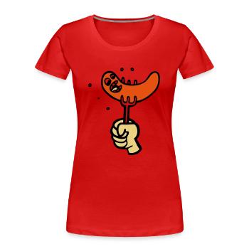 funny BBQ cartoon sausage drawing party - Women's Premium Organic T-Shirt - red - Front - Mia (176cm)