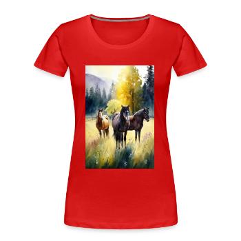 Cheval - T-shirt bio Premium Femme - rouge - Devant - Mia (176cm)