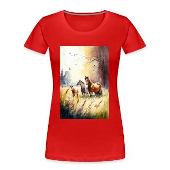 Chevaux - T-shirt bio Premium Femme - rouge - Devant - Mia (176cm)